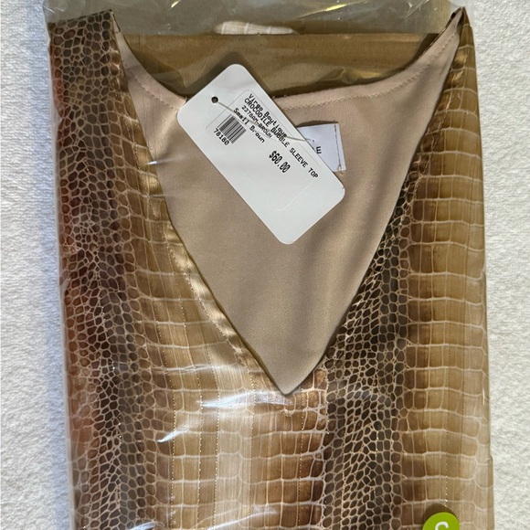 NWT Adrienne Rich Brown and Tan Crocodile Textured Blouse - Size S - Picture 10 of 13